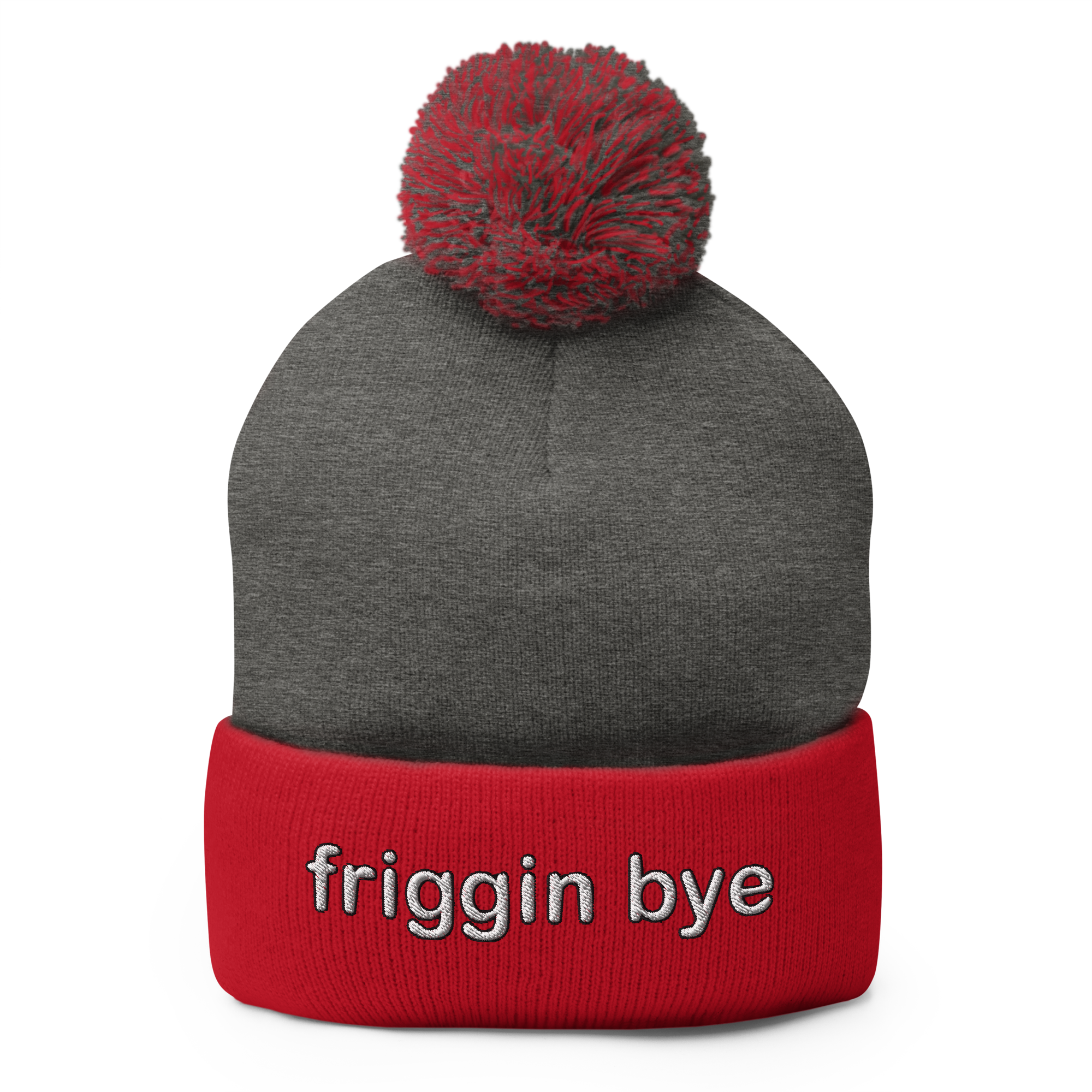 Friggin Bye Embroidered Adult Beanie Pom-Pom Hat Black