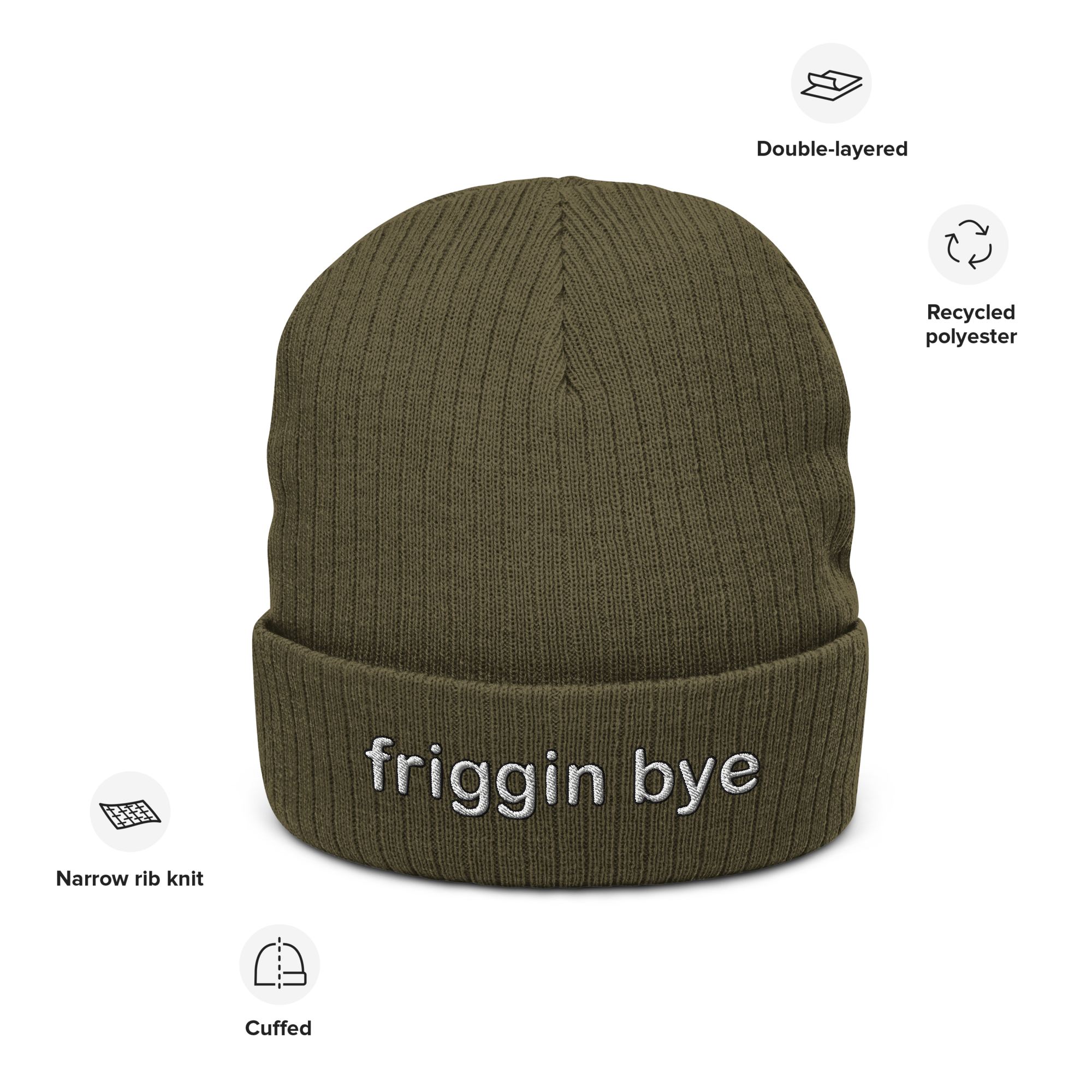 "Friggin Bye" Embroidered Adult Beanie Ribbed Knit Hat