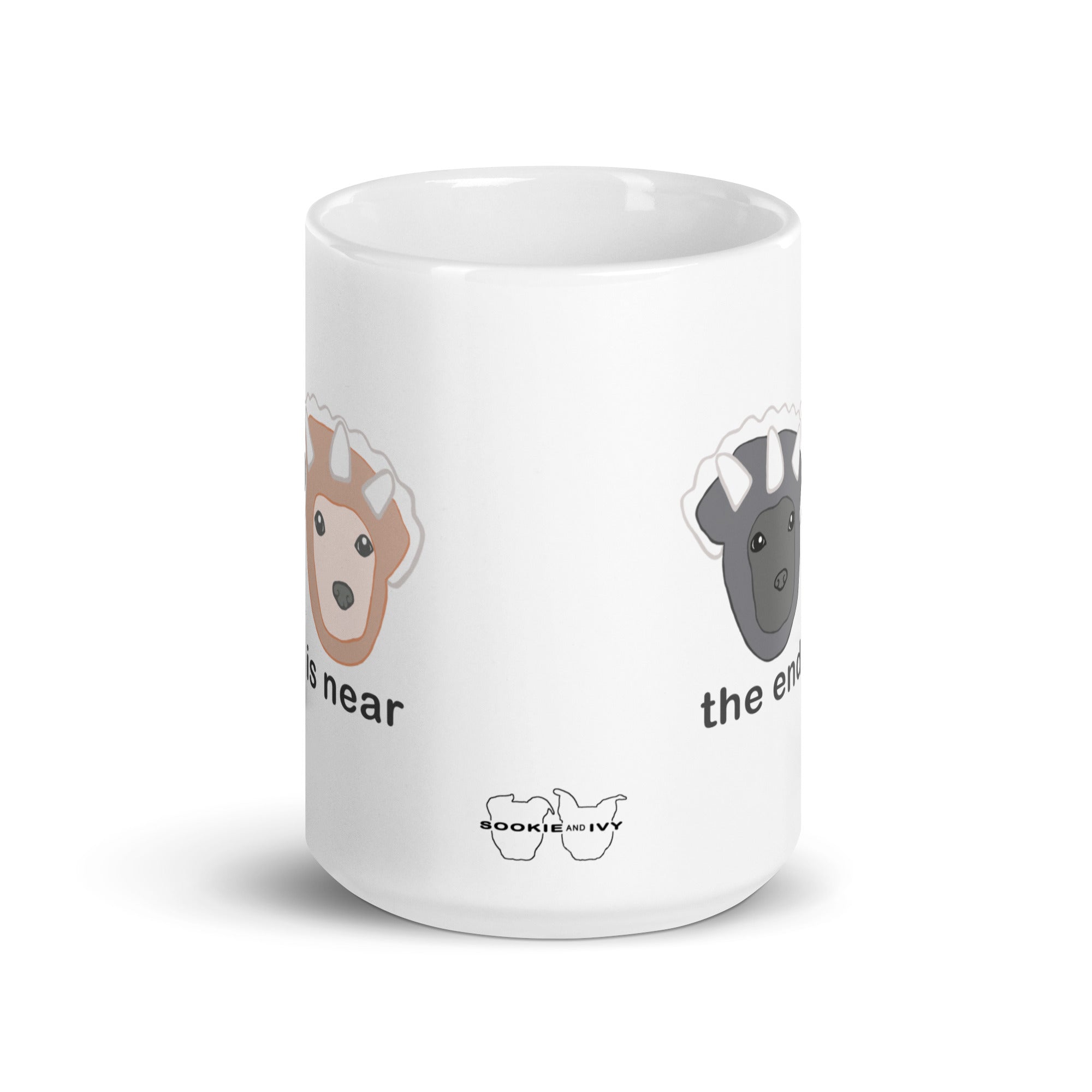 "The End is Near" Triceratops White glossy mug