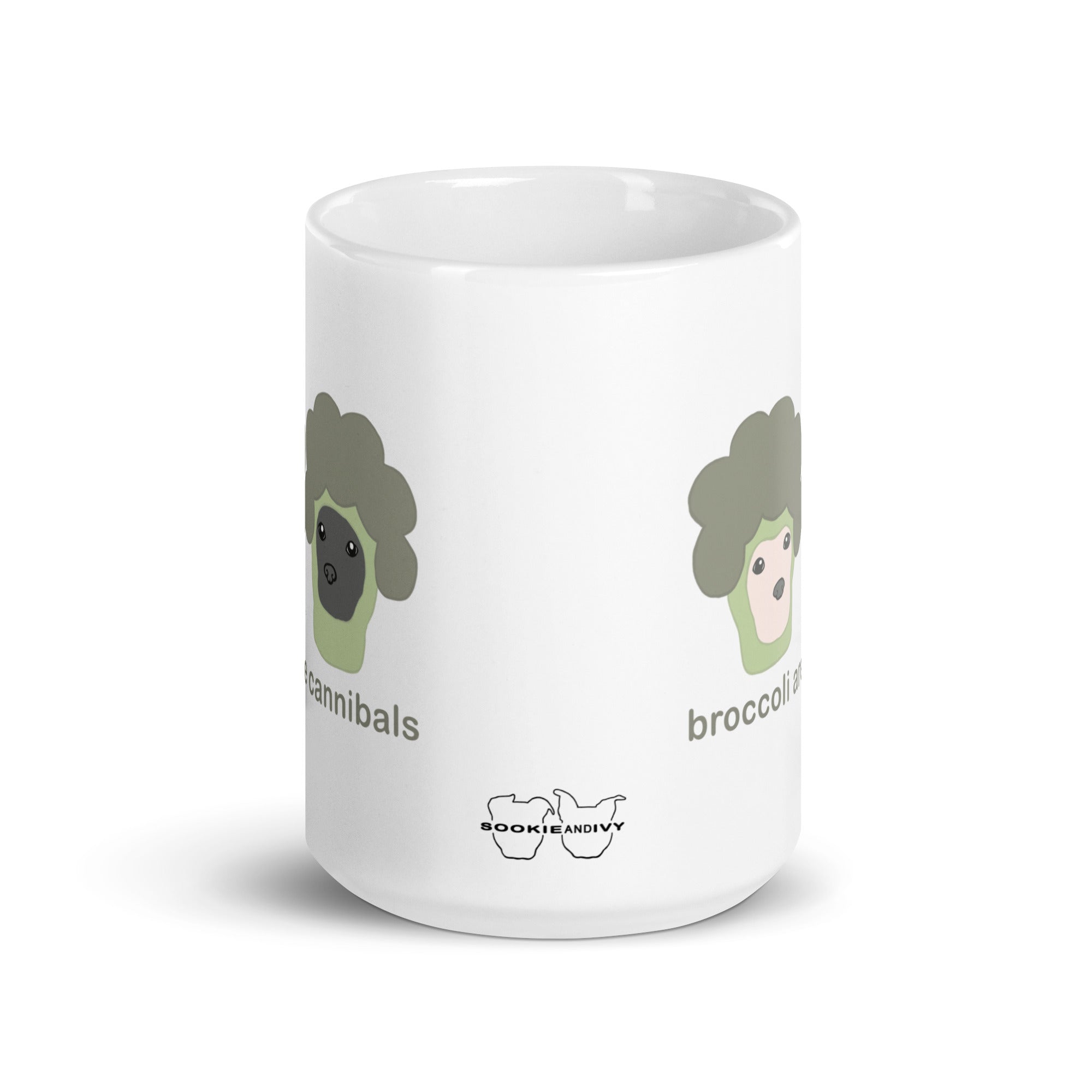 "Broccoli Are Cannibals" White glossy mug