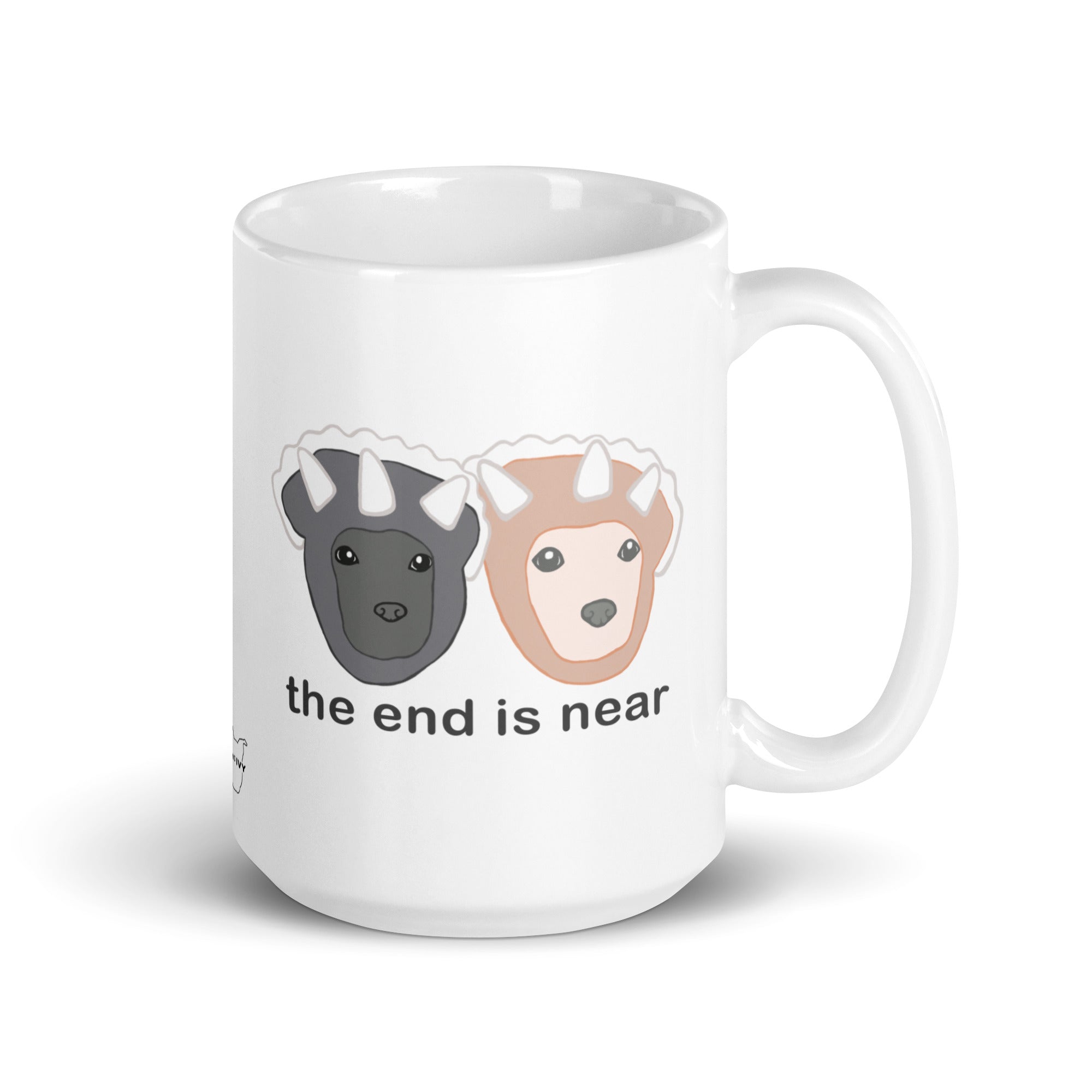 "The End is Near" Triceratops White glossy mug